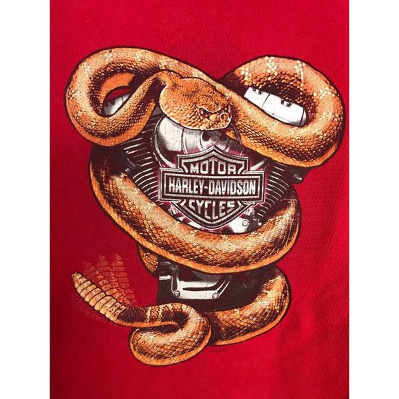 Harley Davidson Men's Small Red Rattle Snake Engine Graphic T-Shirt - Picture 3 of 5